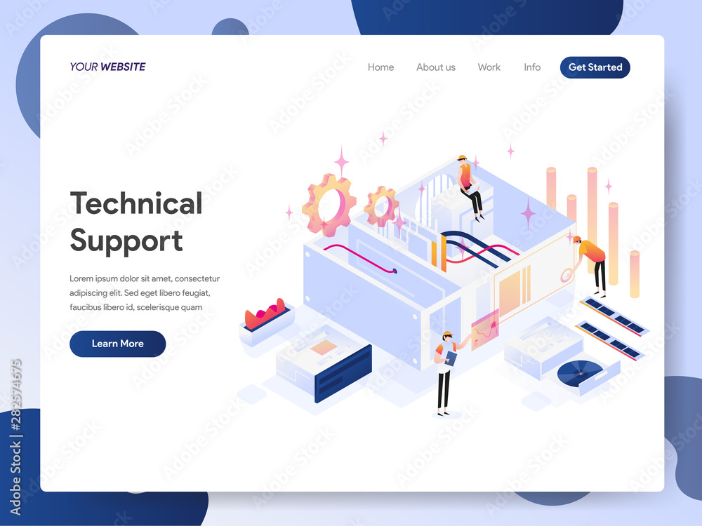 Poster landing page template of technical support isometric illustration concept. modern design concept of 