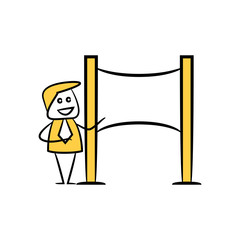 businessman and blank signage or signpost yellow stick figure theme