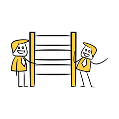 businessman and blank signage or signpost yellow stick figure theme