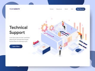 Landing page template of Technical Support Isometric Illustration Concept. Modern design concept of web page design for website and mobile website.Vector illustration EPS 10
