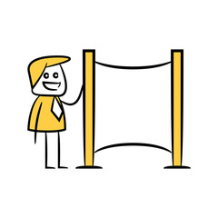 businessman and blank signage or signpost yellow stick figure theme