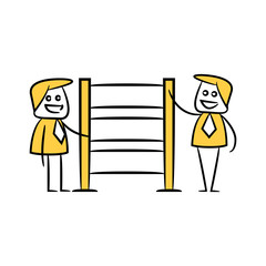 businessman and blank signage or signpost yellow stick figure theme