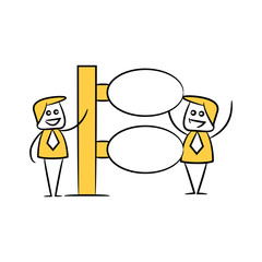 businessman and blank signage or signpost yellow stick figure theme