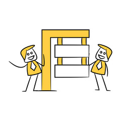 businessman and blank signage or signpost yellow stick figure theme