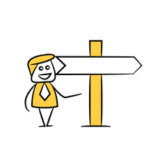 businessman and blank signage or signpost yellow stick figure theme