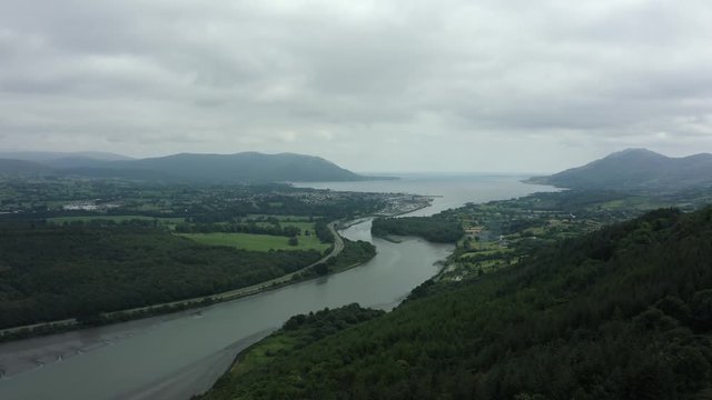 Aerial 4K footage of the Irish border with Northern Ireland, to the left is Warrenpoint(UK) to the right is Carlingford(ROI). This the location for a hard border if no deal happens.