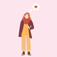 Meeting website. Search for a pair. Icon for dating site, person thinks about love, thought cloud with heart