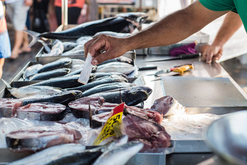 Fresh fish capture at traditional food market