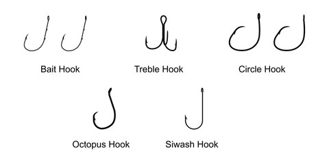 Types of Fishing Hooks isolated on white background vector  illustration