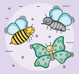 group of insects kawaii characters