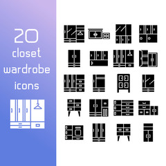 closet and wardrobe icons set