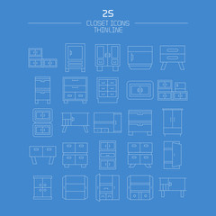 closet and wardrobe icons line design