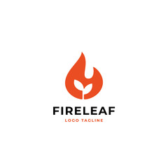 Fire leaf simple logo design concept. burned tiny plant with flame vector illustration icon.