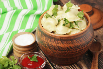 Russian pelmeni portion ready for lunch