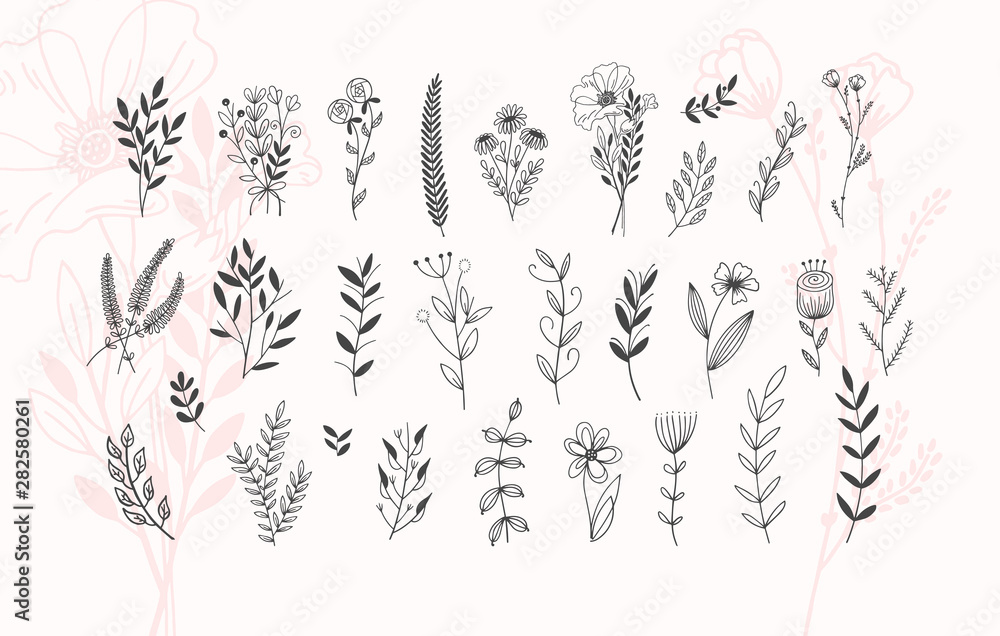 Poster minimalistic flower graphic sketch drawing, trendy tiny tattoo design, floral botanic element