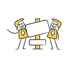 businessman and blank signage or signpost yellow stick figure theme