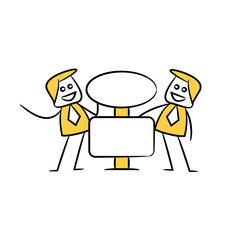 businessman and blank signage or signpost yellow stick figure theme