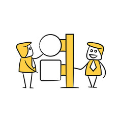businessman and blank signage or signpost yellow stick figure theme