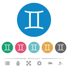 Gemini zodiac symbol flat round icons