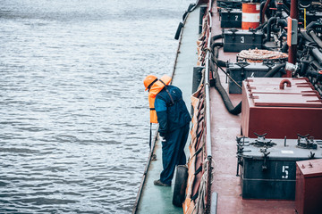 Saint Petersburg, Russia - July 30, 2019: the Doctrine on liquidation of oil spill in the sea port....