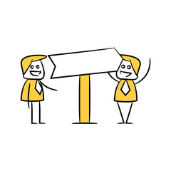 businessman and blank signage or signpost yellow stick figure theme