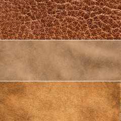 Fototapeta premium brown leather texture collections - set of 3 backgrounds