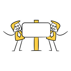 businessman and blank signage or signpost yellow stick figure theme
