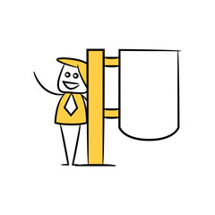 businessman and blank signage or signpost yellow stick figure theme