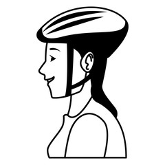 Young woman with sport helmet head cartoon in black and white