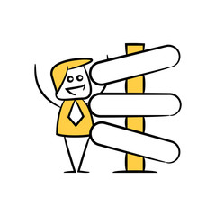 businessman and blank signage or signpost yellow stick figure theme