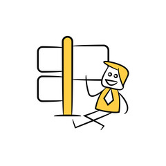 businessman and blank signage or signpost yellow stick figure theme