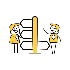 businessman and blank signage or signpost yellow stick figure theme