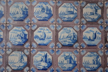carrelage ancien motif peinture moulin pêcheur