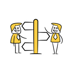 businessman and blank signage or signpost yellow stick figure theme