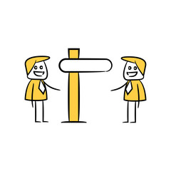 businessman and blank signage or signpost yellow stick figure theme