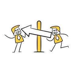 Obraz premium businessman and blank signage or signpost yellow stick figure theme