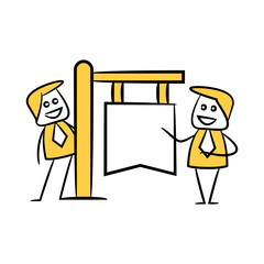 businessman and blank signage or signpost yellow stick figure theme