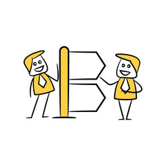 businessman and blank signage or signpost yellow stick figure theme