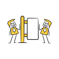 businessman and blank signage or signpost yellow stick figure theme