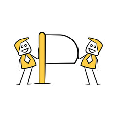 businessman and blank signage or signpost yellow stick figure theme