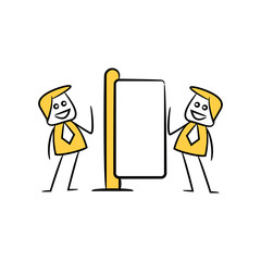 businessman and blank signage or signpost yellow stick figure theme