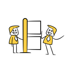 businessman and blank signage or signpost yellow stick figure theme