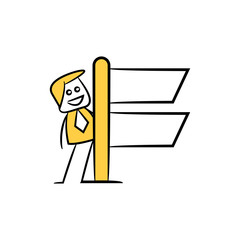 businessman and blank signage or signpost yellow stick figure theme