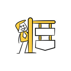 businessman and blank signage or signpost yellow stick figure theme