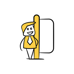 businessman and blank signage or signpost yellow stick figure theme