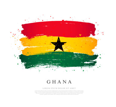 Ghana flag. Brush strokes are drawn by hand. Independence Day.