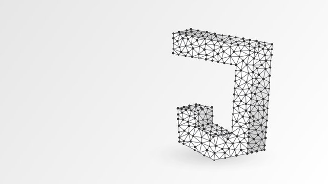 JS, Java Script coding language sign. Device, programming, developing concept. Abstract, digital, wireframe, low poly mesh, Raster white origami 3d illustration Triangle, line dot