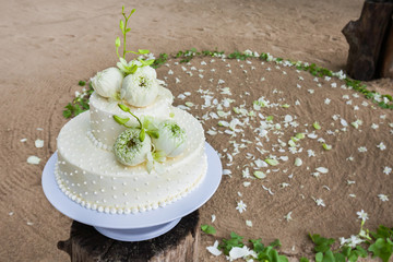 Wedding Cake with Flowers on Top.