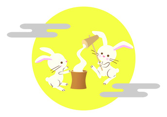 お月見　うさぎ　餅つき