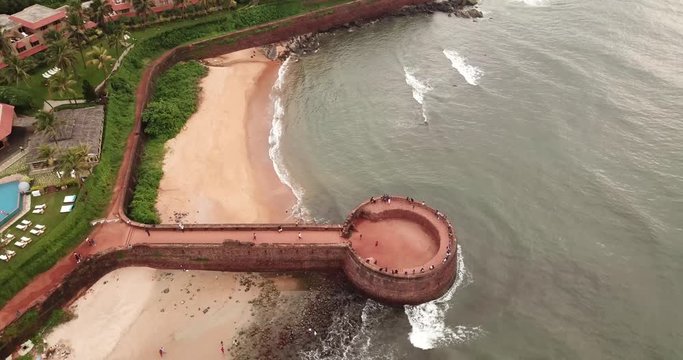 Drone footage of Sinquerim Fort in Goa, India